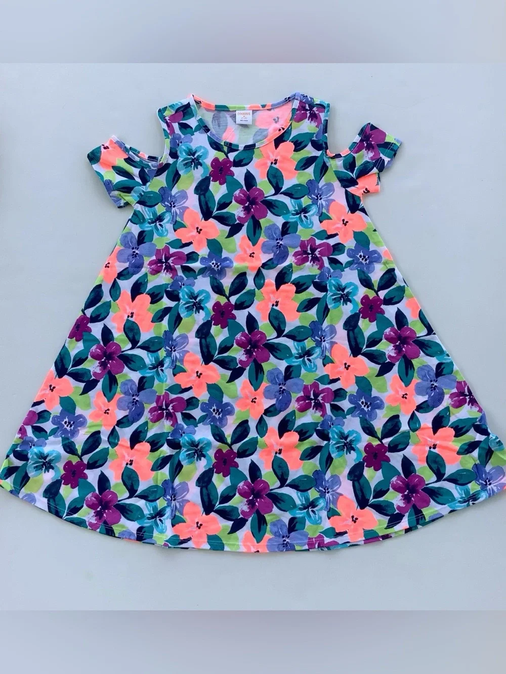 Gymboree Neon Floral Cold-Shoulder Dress - Coral, Purple, Teal